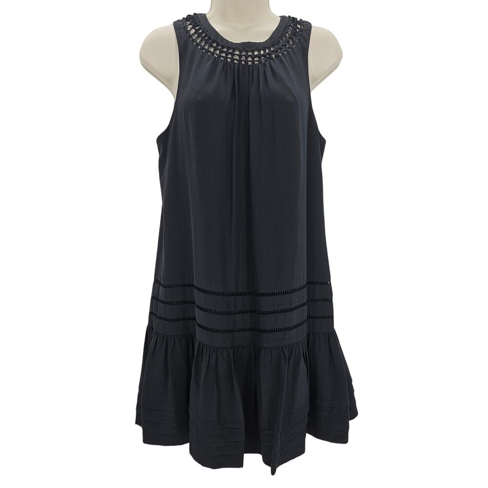 BCBGMaxazria Womans size 4 Silk Ladder Stitch Babydoll Shift Mini Dress Black